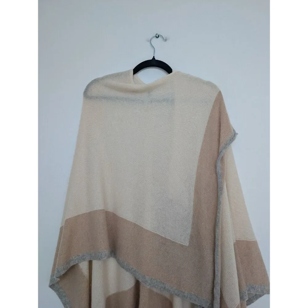 J. McLaughlin Cashmere Colorblock Poncho Shawl Wrap Kimono Cardigan One Size - Picture 14 of 16